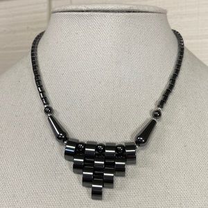Vintage hematite reverse triangle necklace